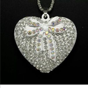 Rhinestone White Bow Heart Necklace